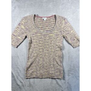 Sundance M Yellow & Purple Heathered Short Sleeve Knit Top Blouse Boho Colorful